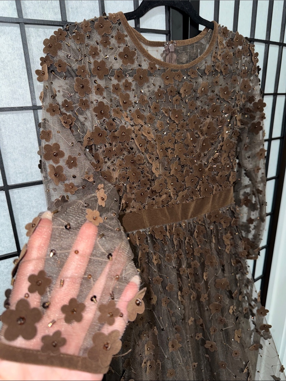 Mac Duggal Brown Embellished Velvet Trim A-Line Midi Dress | Size 2 | NWOT - Picture 11 of 14